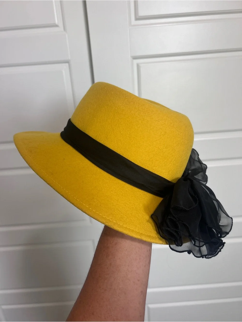 Doeskin Mustard yellow 100% wool Felt Fedora with Black Band